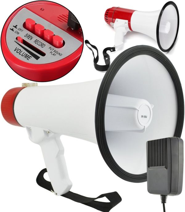 Hand-held horn ER-55U 20W with a range of 400m loudspeaker with remote microphone, rechargeable megaphone with voice recording and built-in siren ER55U