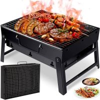 Folding BBQ Grill 43 cm BBQ Grill Portable TL-372 Folding Portable Charcoal and Wood Grill, Portable BARBECUE Suitcase with Mesh