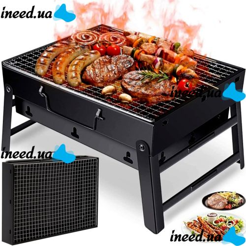 Folding BBQ Grill 43 cm BBQ Grill Portable TL-372 Folding Portable Charcoal and Wood Grill, Portable BARBECUE Suitcase with Mesh