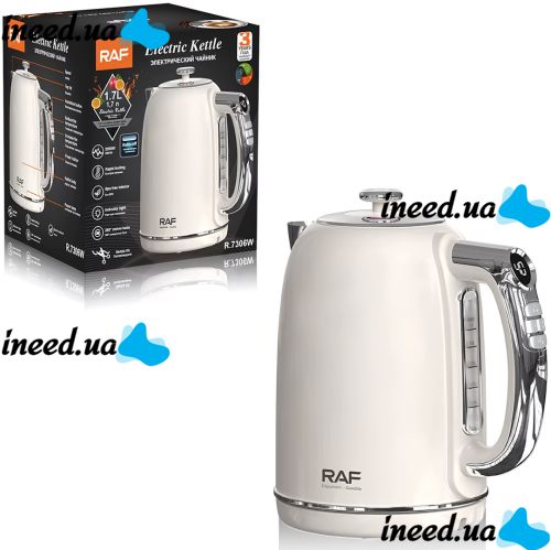 Electric kettle RAF R.7306W for 2 liters tabletop disk electric kettle RAF 2000W with temperature support and automatic unplugging White