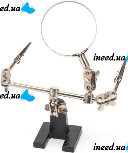 Magnifying Desktop Magnifier Third Hand EL-16126 Adjustable Glass 60 mm with Two clips, Repair station Holder for Soldering and Modeling