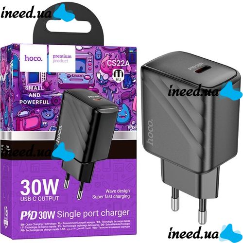 Hoco CS22A PD30W Hoco CS22A PD30W Single Port Type-C USB-C Charger, Hoco Power Adapter Unit for Fast Phone Charging Black