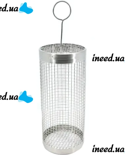 Cylindrical non-stick grill grid basket IRIS KT-183 for vegetables meat fish without handle, stainless steel barbecue grate with rotation
