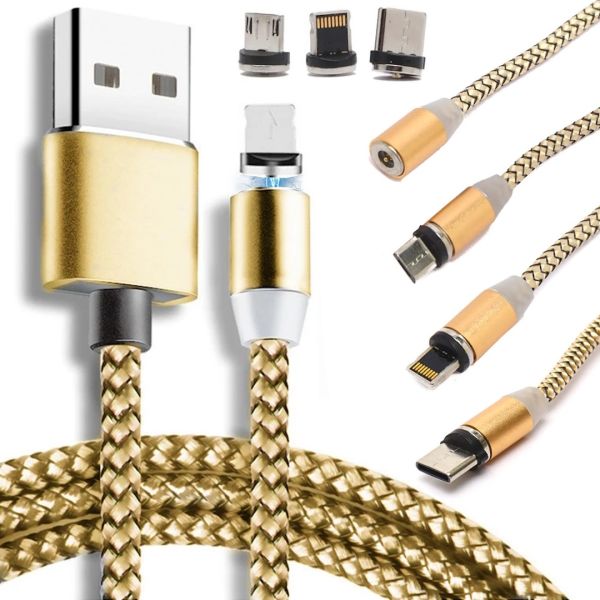 Магнитная зарядка для телефона Hoco X-Cable Magnetic 3 в 1 круглый USB кабель micro lightning type-c 1 м шнур с LED подсветкой M3 для Android IOS