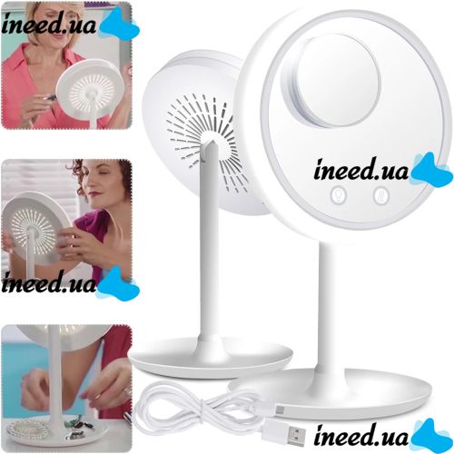 Круглое сенсорное зеркало для макияжа с вентилятором Beauty Breeze Mirror CM-062 настольное аккумуляторное зеркало с подсветкой и увеличением Белое