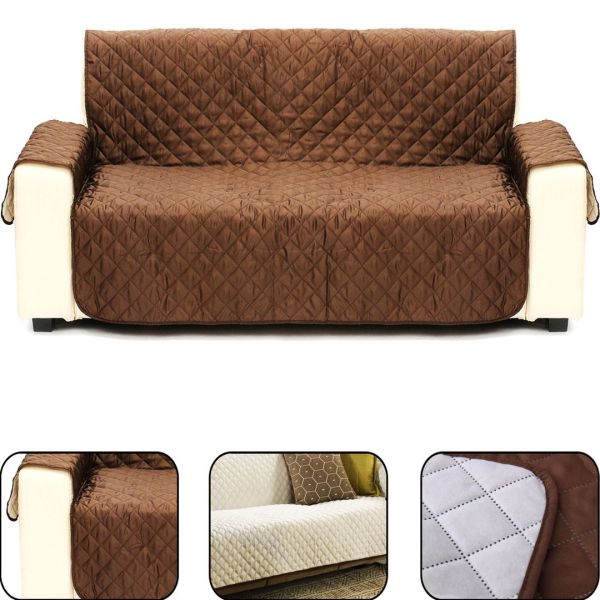 Двухсторонняя накидка чехол на диван Couch Coat из микрофибры, Защитное двухстороннее водонепроницаемое стеганое покрывало для дивана