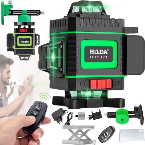 Hilda DG-147 4D 16-line Green Laser Level Gauge for Intersection Measurement, Self-leveling 16 Rays at 360 with Charge Indicator
