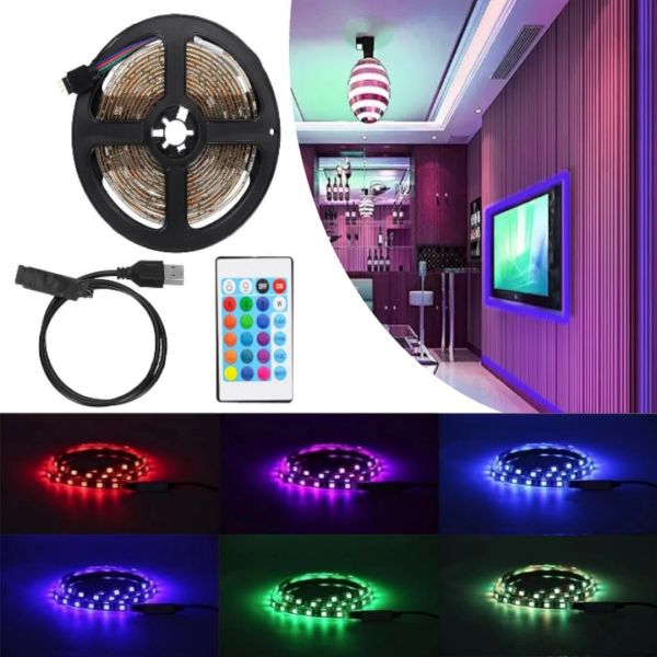 Universal SMD 5050-RGB LED Strip for 2m TV Backlight Multi-colored, Neon LED Backlight with USB Power Bank Remote Control