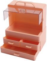 Настольный органайзер для хранения косметики Cosmetic Storage Box GW-880 косметическая полочка 4 секции с выдвижными ящиками и ручкой Розовая