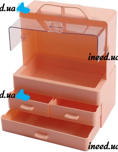 Настольный органайзер для хранения косметики Cosmetic Storage Box GW-880 косметическая полочка 4 секции с выдвижными ящиками и ручкой Розовая