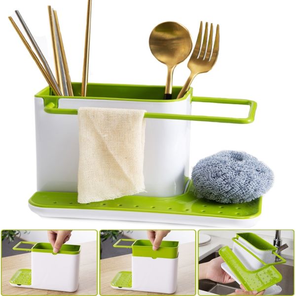 Кухонный органайзер для моющих средств на раковину Kitchen Shelf Sink Tidy 3 в 1, Универсальный органайзер для кухонных принадлежностей на мойку