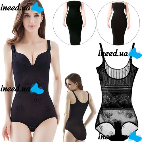 Коригуючий боді Waist Band 181 жіноча стягуюча Нижня білизна 35-110 кг моделюючий комбідрес для корекції фігури і талії з пуш-ап Чорний
