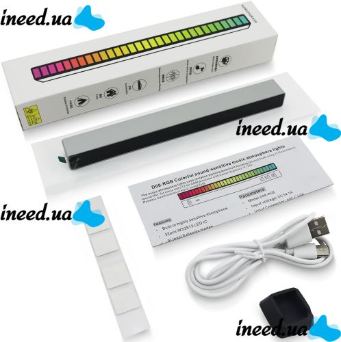 Музичний світильник Еквалайзер Sound Control Lamp D08-RGB світлодіодна звукова 32 LED лампа з підсвічуванням під музику і підставкою від мережі USB