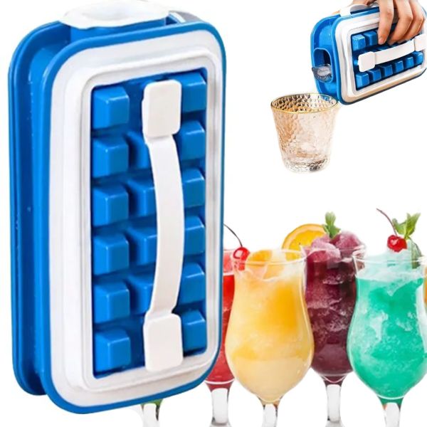 Sealed Silicone Ice Mold with Lid for 18 cells Fill+Carry Without Spilla, Container ice box 18 cubes, Ice box for freezing water