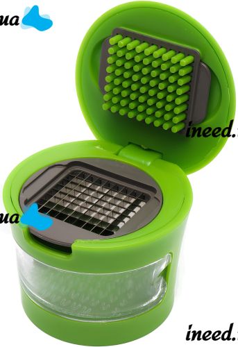 Ручний прес подрібнювач часнику Garlic Chopper кухонна чеснокодавка для дрібних продуктів, часничниця зі знімним контейнером і насадками Зелена