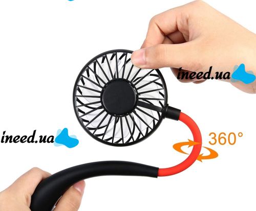 Портативний вентилятор на шию Neck Fan 360° бездротовий шийний спортивний охолоджувач 3 швидкості з акумулятором, LED-підсвічуванням і USB зарядкою
