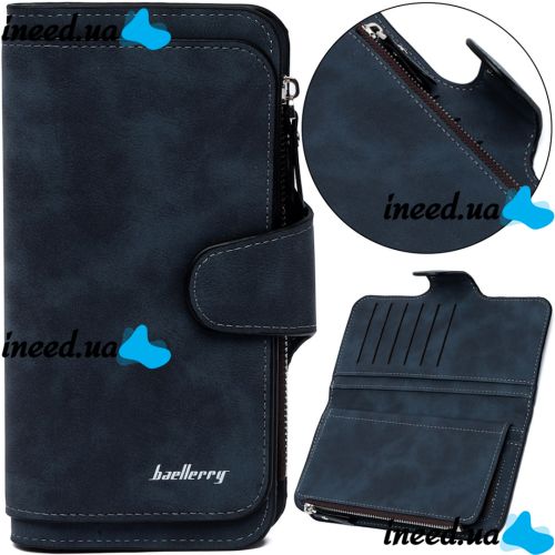 Жіночий замшевий гаманець Baellerry Forever N2345 Dark Blue жіноче портмоне, клатч на 10 відділень для зберігання купюр і дрібниці 19х10. 5 см Темно сині