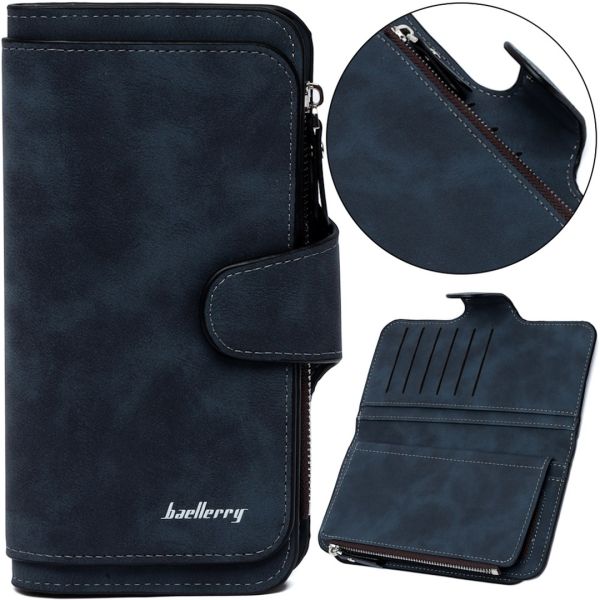 Женский замшевый кошелек Baellerry Forever N2345 Dark Blue женское портмоне, клатч на 10 отделений для хранения купюр и мелочи 19х10.5 см Темно синие