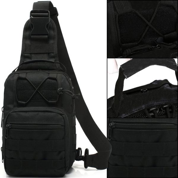 Тактическая сумка через плечо на 6 л A74 Черная однолямочная водонепроницаемая мужская военная барсетка на грудь армейская нагрудная бананка рюкзак 