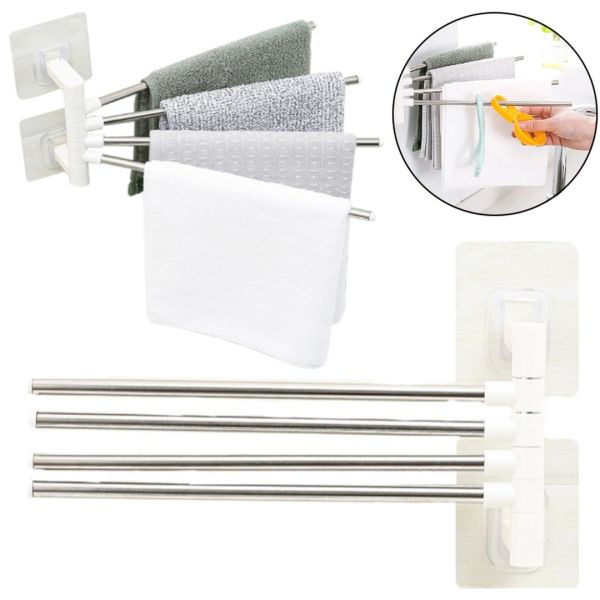 Универсальный настенный полотенцесушитель держатель для ванной 4-Bar Towel Rack на 4 полотенца, Вешалка органайзер для полотенец 4 держателя Белый