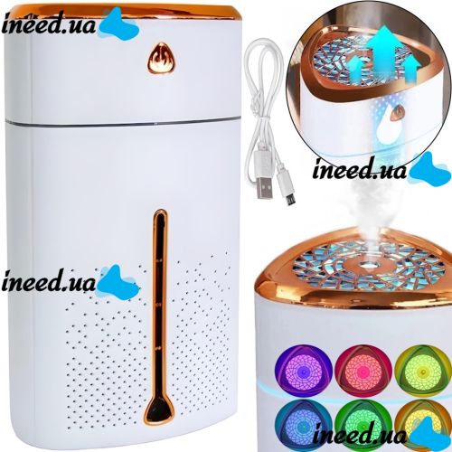 Ультразвуковой увлажнитель воздуха ночник Happy Home Heavy Fog Humidifier с RGB подсветкой 1000мл, Аромадиффузор мини диффузор от USB Бело-золотой