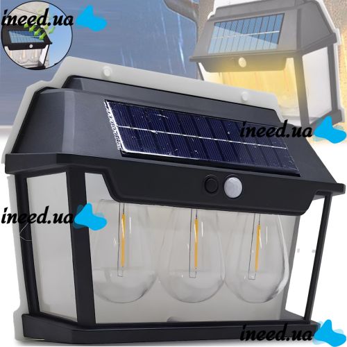 Вуличний настінний світильник Coba Solar Wall Lamp HW 999 - 3W акумуляторний підвісний ліхтар на сонячній батареї з датчиком руху 3 лампи 3 режими