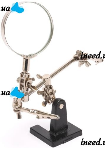 Magnifying Desktop Magnifier Third Hand EL-16126 Adjustable Glass 60 mm with Two clips, Repair station Holder for Soldering and Modeling