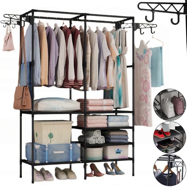 Напольная складная вешалка для одежды Simple Coat Rack Double Row 8518 шкаф органайзер с крючками и шестью полками для обуви, раскладной стеллаж