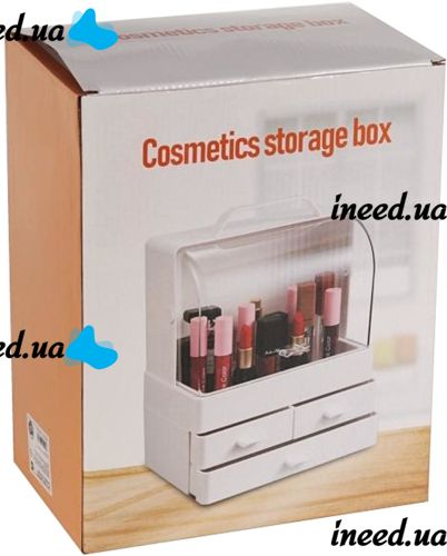 Настольный органайзер для хранения косметики Cosmetic Storage Box GW-880 косметическая полочка 4 секции с выдвижными ящиками и ручкой Розовая