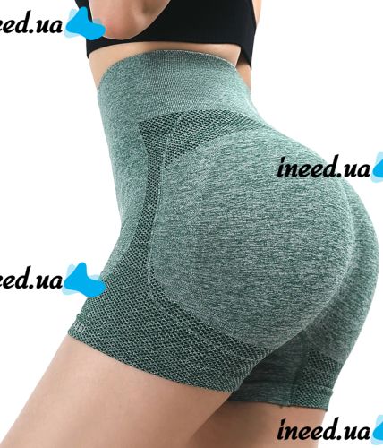 Women's Seamless Lifting Yoga Shorts XZY8855 Stretchy High Waist Push Up Sport Cycling Shorts for Fitness Green S-XXL