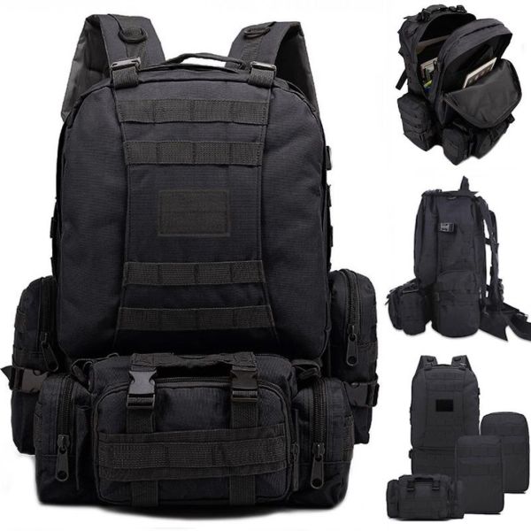 Tactical Men's Backpack B08 for 55 liters with removable pouches, Travel Military Bag (55x40x25 cm) with Molly Oxford 600D System Black