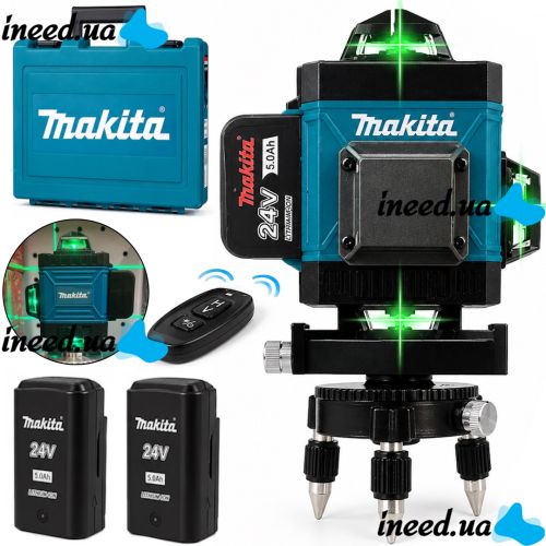 Лазерний 4D 16-лінійний зелений нівелір Makita SKR200Z 24V 5Ah, самовирівнюється рівень Макіта для вимірювання перетину 16 променів на 360 в кейсі