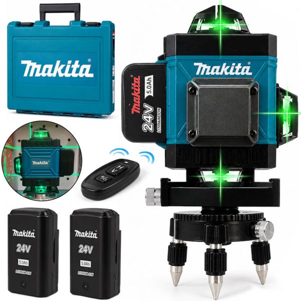 Лазерный 4D 16-линейный зеленый нивелир Makita SKR200Z 24V 5Ah, Самовыравнивающийся уровень Макита для измерения пересечения 16 лучей на 360 в кейсе