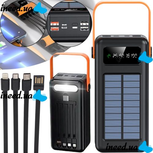 Portable Charger Power Bank Voltronic YM-635CX 50000mAh with Solar Panel and Solar Flashlight External Battery Powerbank for Charging
