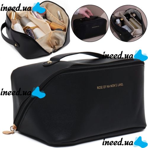 Косметичка органайзер для зберігання косметики Rose of Mon's Land Beauty Box Bag жіноча Дорожня сумка з ручкою, водонепроникна Mons Чорна