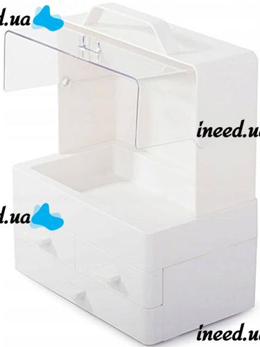Настільний органайзер для зберігання косметики Cosmetic Storage Box GW-880 косметична поличка 4 секції з висувними ящиками і ручкою Біла