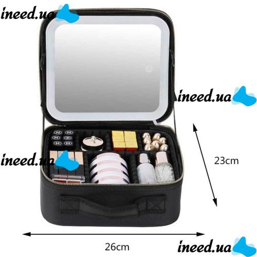 Niceland MAG-589 Cosmetics Storage Organizer with LED Mirror and Carrying Handle, Travel Cosmetic Bag, Illuminated Beauty Case Black