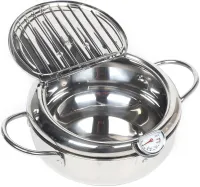 Fryer Pot 2.2L Deep Fryer with Oil Thermometer and Oil Drain Pan Deep Fryer Pan with Stainless Steel Lid for Kitchen
