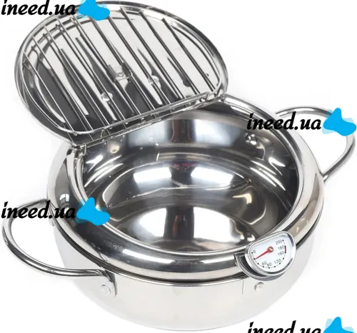 Fryer Pot 2.2L Deep Fryer with Oil Thermometer and Oil Drain Pan Deep Fryer Pan with Stainless Steel Lid for Kitchen
