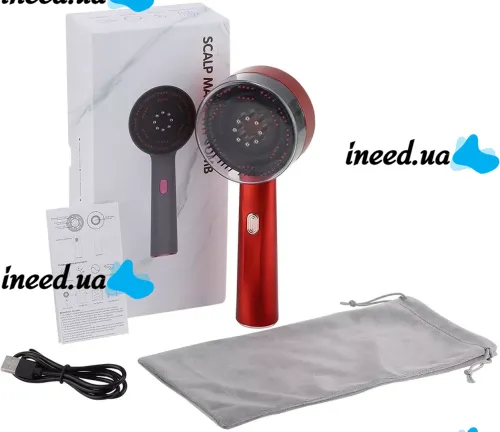 Беспроводная массажная расческа Scalp Massager Comb YKD-123B для укладки и завивки волос Аккумуляторная щетка с дозатором для массажа головы Красная