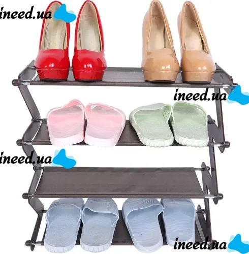 Складна етажерка полиця для зберігання взуття Z-Shared Shoe Rack YH8802-4 на 4 полиці, Побутова стійка органайзер YH-8802 для речей і взуття кавова