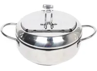 Fryer Pot 2.2L Deep Fryer with Oil Thermometer and Oil Drain Pan Deep Fryer Pan with Stainless Steel Lid for Kitchen