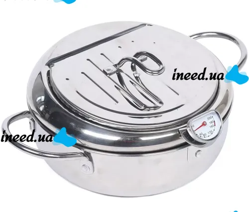 Fryer Pot 2.2L Deep Fryer with Oil Thermometer and Oil Drain Pan Deep Fryer Pan with Stainless Steel Lid for Kitchen