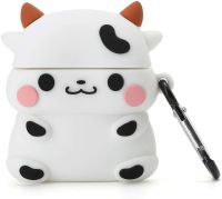 Захисний протиударний чохол Case 3D Cute Cow корівка для навушників Apple AirPods Pro 1, 2 силіконовий кейс Корівка з повним захистом і карабіном