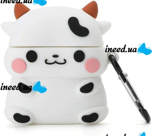 Захисний протиударний чохол Case 3D Cute Cow корівка для навушників Apple AirPods Pro 1, 2 силіконовий кейс Корівка з повним захистом і карабіном