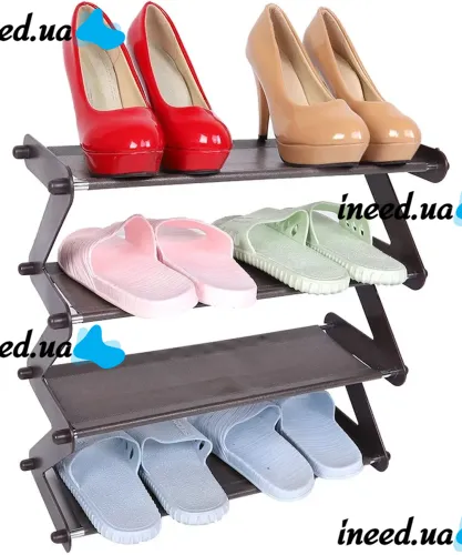 Складна етажерка полиця для зберігання взуття Z-Shared Shoe Rack YH8802-4 на 4 полиці, Побутова стійка органайзер YH-8802 для речей і взуття кавова