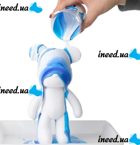 Флюїдний ведмедик Зроби сам DIY Creative Fluid Bear 23 см з фарбами 3 шт Набір розмальовка іграшка Ведмедик для творчості вініловий ведмідь флюїд-арт