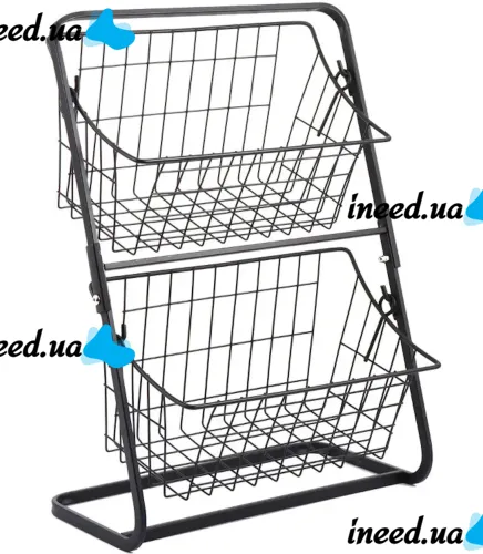 Універсальний дворівневий органайзер полку Storage Rack MZY - 662 для зберігання овочів і фруктів, етажерка Фруктовниця 2 рівня для кухні Чорний