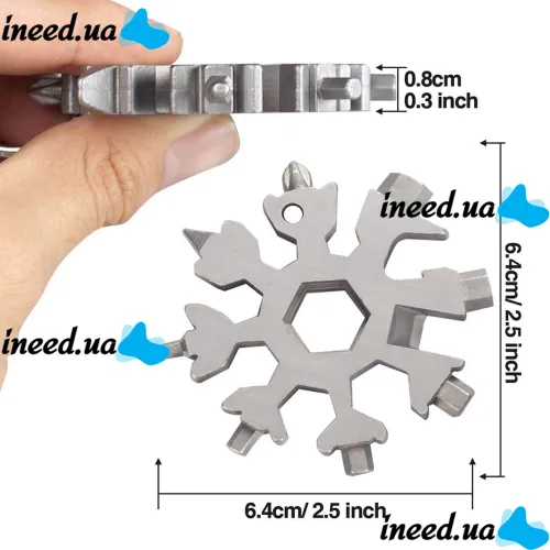 Универсальный инструмент мультитул с кольцом 18 в 1 SnowFlake Wrench Tool, Портативный набор ключей Снежинка отвертка, шестигранник, гаечный ключ
