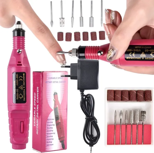Milling Pen 20000 rpm Bucos Nail Drill ZS-100 for hardware manicure and Pedicure Fraser for polishing 6 in 1, + set of cutters Pink